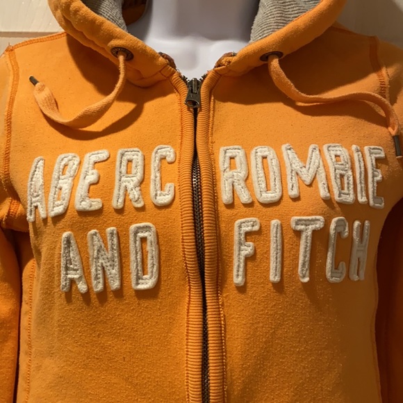 Abercrombie & Fitch Orange Peach Thick Hoodie with sewn on brand name in white S - Picture 2 of 16